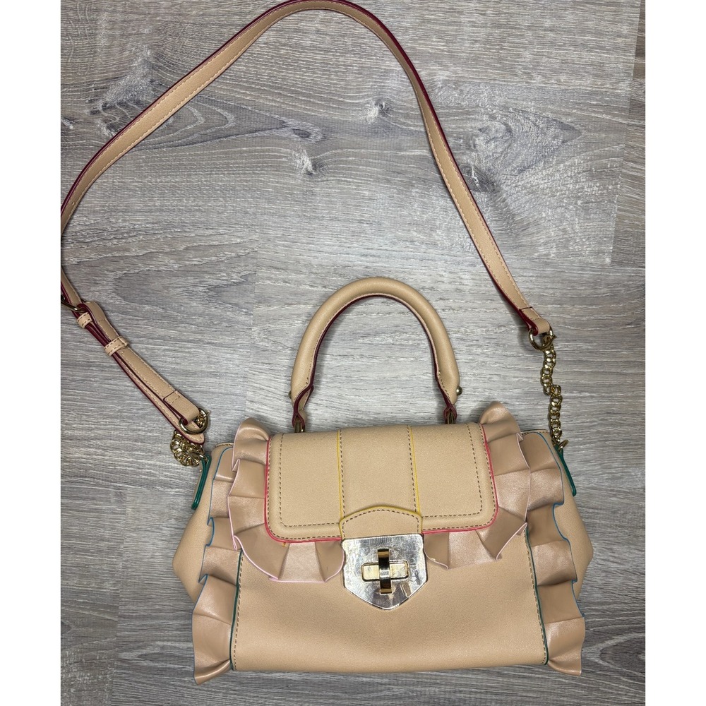 Aldo Ruffle Multicolor‎ Handbag Purse Tan Adjustable Strap Handheld Crossbody